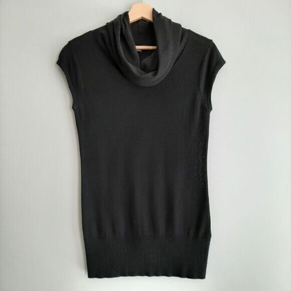BANANA REPUBLIC Soft Cowl T-Neck Tank Top Fine Knit Black Sz S - Picture 2 of 9